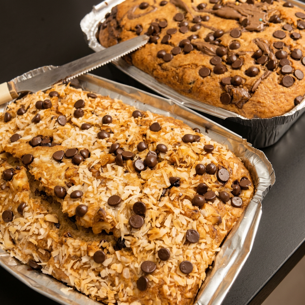 Banana bread loaves cooling in a home kitchen in Bangkok